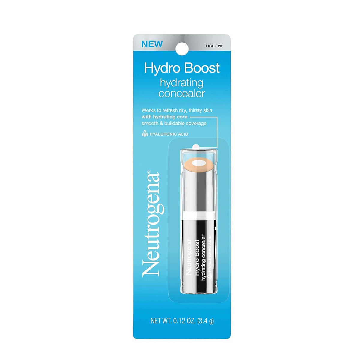 Neutrogena Hydro Boost Hydrating Concealer Stick, 20 Light, 0.12 Oz