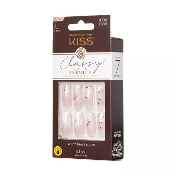KISS Classy Premium Long Square Glue-On Fake Nails - Stunning!-731509865875-LR-346815-6-LR eShop