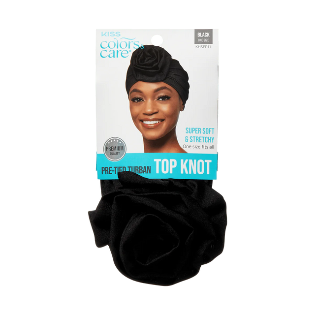 KISS Colors & Care Pre-Tied Top Knot Turban, One Size - Black-731509842203-LR-354842-1-LR eShop