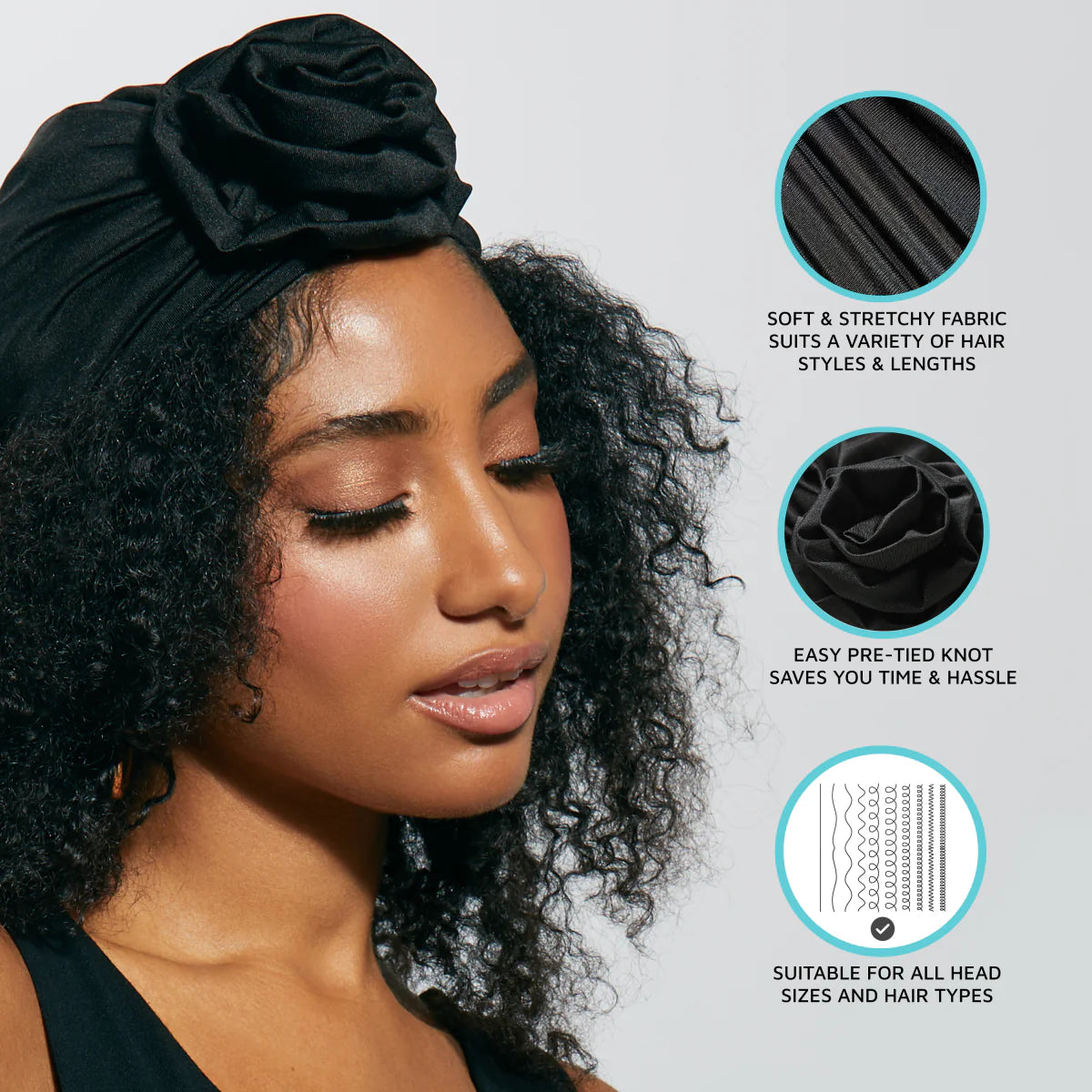 KISS Colors & Care Pre-Tied Top Knot Turban, One Size - Black-731509842203-LR-354842-7-LR eShop