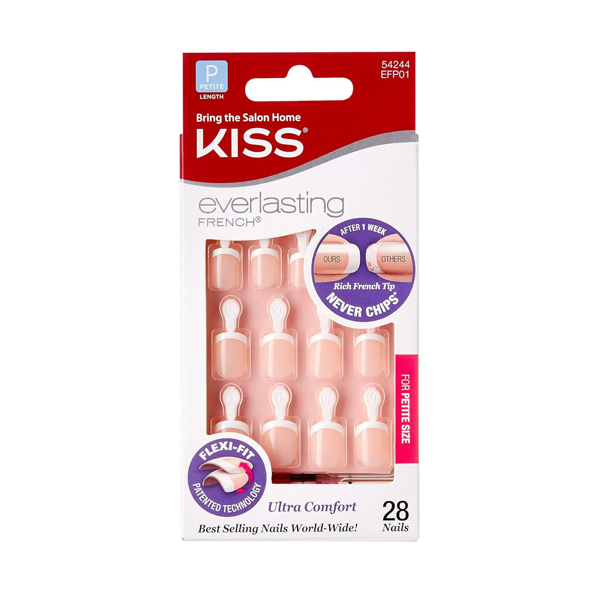 KISS Everlasting Petite Length Glue-On Nails Kit - French, 28 count-731509542448-LR-206278-1-LR eShop