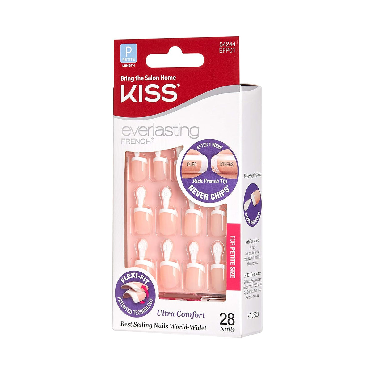KISS Everlasting Petite Length Glue-On Nails Kit - French, 28 count-731509542448-LR-206278-4-LR eShop