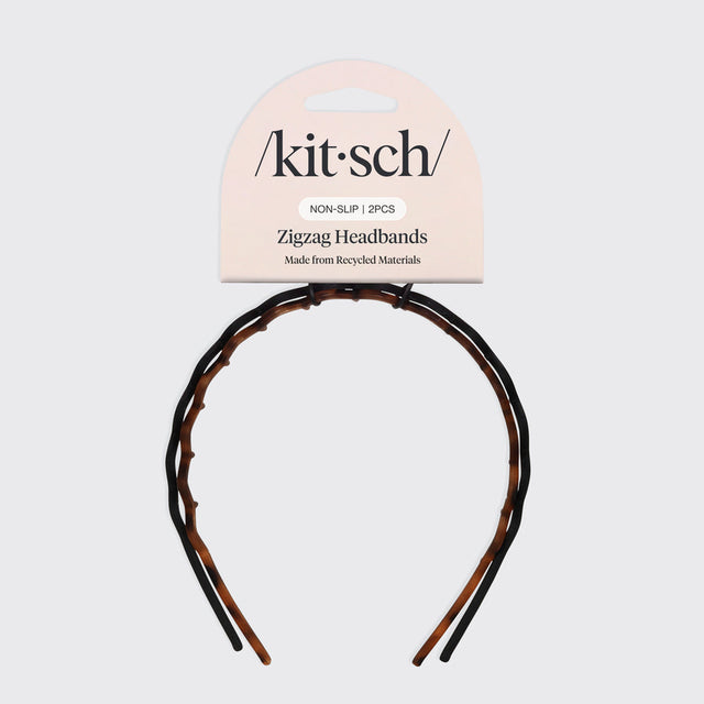 Kitsch Recycled Plastic Zigzag Headbands 2pc Set - Black & Tort-810112560145-LR-362127-1-LR eShop