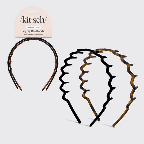 Kitsch Recycled Plastic Zigzag Headbands 2pc Set - Black & Tort-810112560145-LR-362127-2-LR eShop