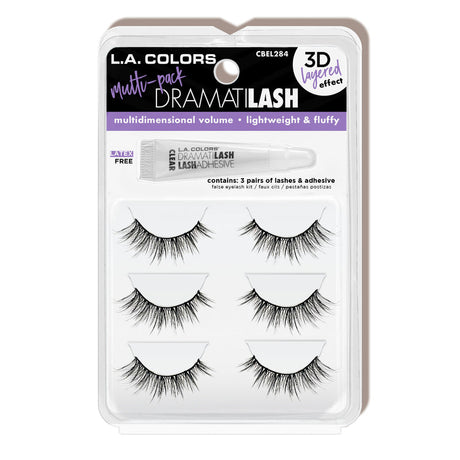 L.A. COLORS Dramatilash Multi Pack Eyelash Kit With Glue - CBEL284, 3 pairs-081555742843-LR-357033-1-LR eShop
