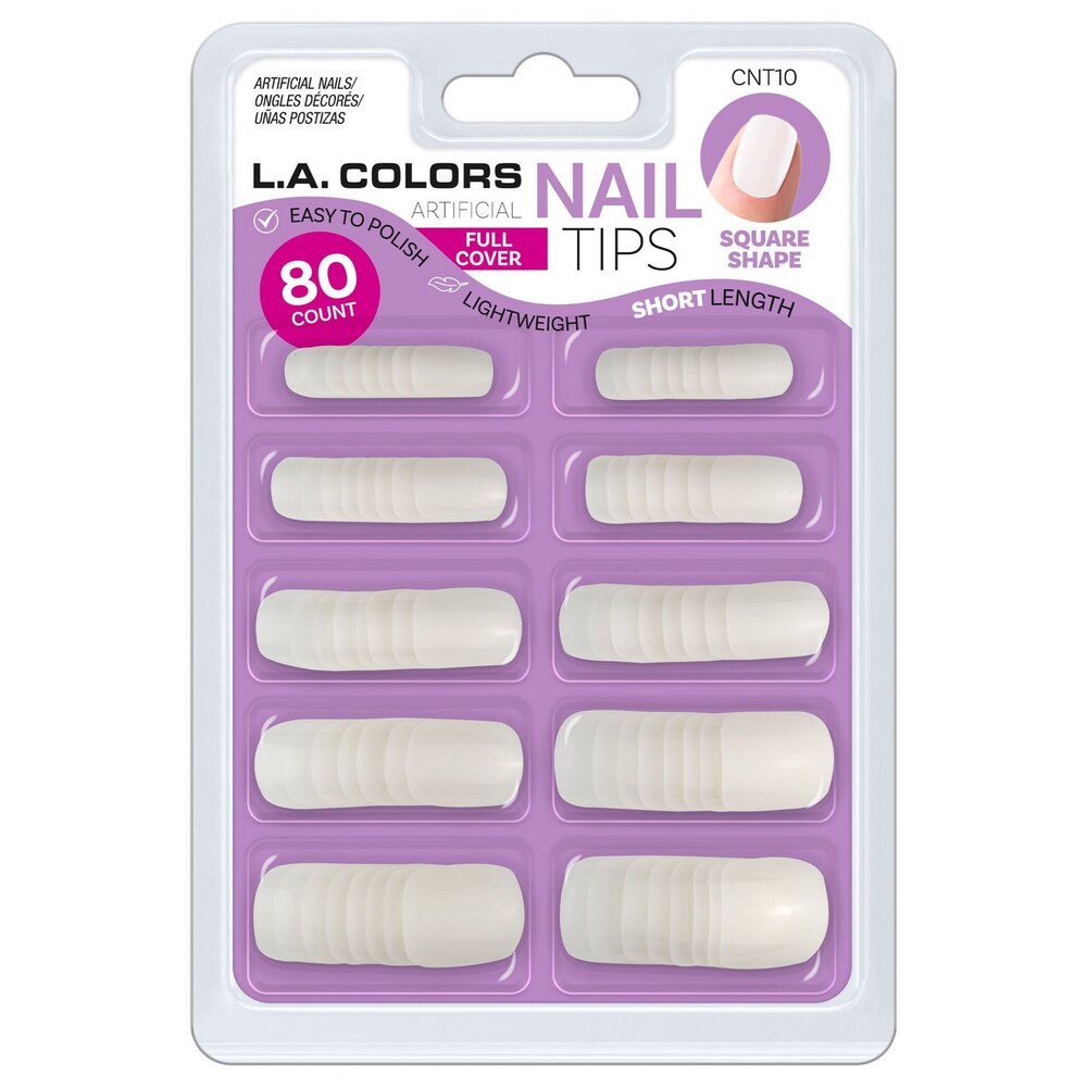 L.A. Colors Full Cover Artificial Nail Tips, Short Length, Square, 80 CT-081555740108-LR-338144-1-LR eShop
