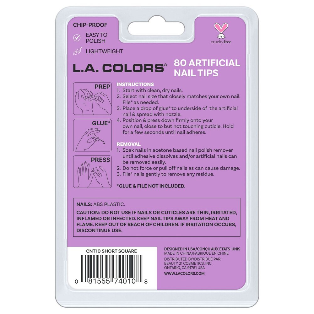 L.A. Colors Full Cover Artificial Nail Tips, Short Length, Square, 80 CT-081555740108-LR-338144-2-LR eShop