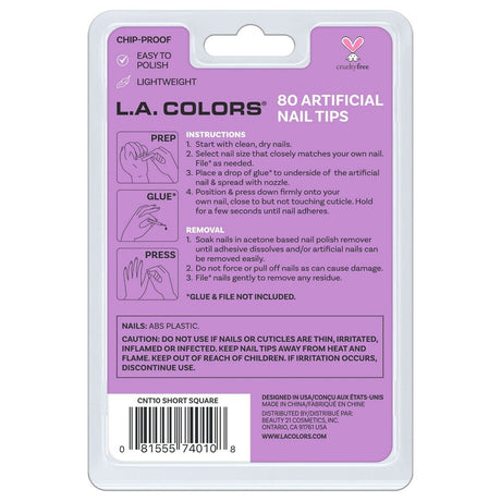 L.A. Colors Full Cover Artificial Nail Tips, Short Length, Square, 80 CT-081555740108-LR-338144-2-LR eShop