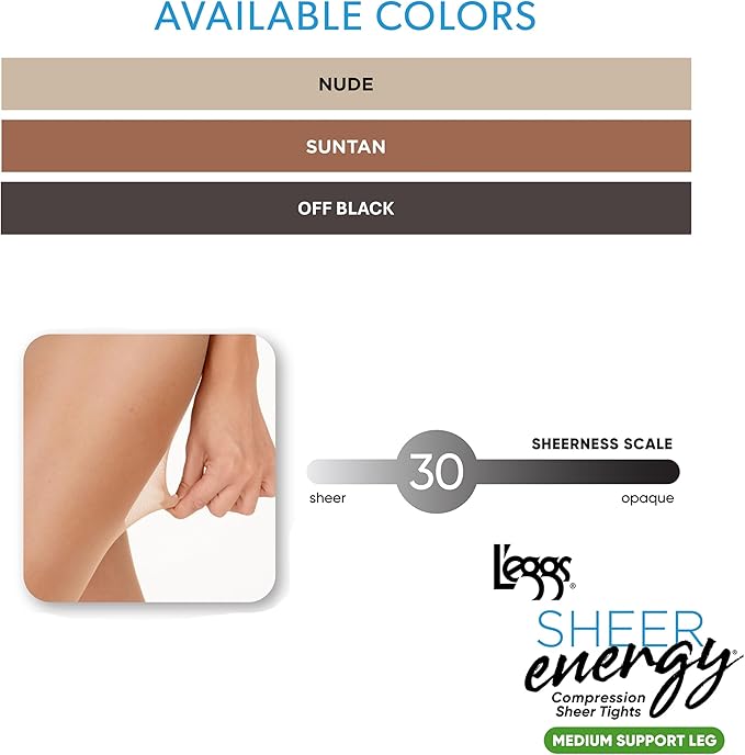 L'eggs Sheer Energy Medium Support Control Top Sheer Toe - Suntan, Size B-074200609233-LR-113027-4-LR eShop