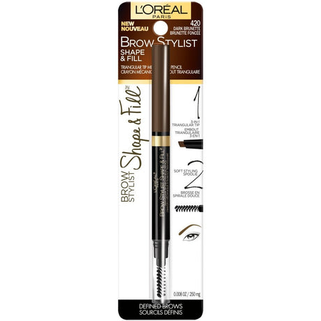 L'ORÉAL PARIS Brow Stylist Shape & Fill Mechanical Eye Brow Makeup Pencil, 420 Dark Brunette, 0.008 oz.-071249350317-LR-315120-1-LR eShop