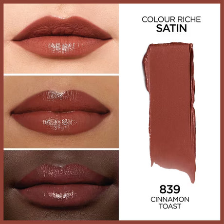 L'ORÉAL PARIS Colour Riche Original Satin Lipstick for Moisturized Lips, 839 Cinnamon Toast, 0.13 oz.-071249045657-LR-132640-2-LR eShop