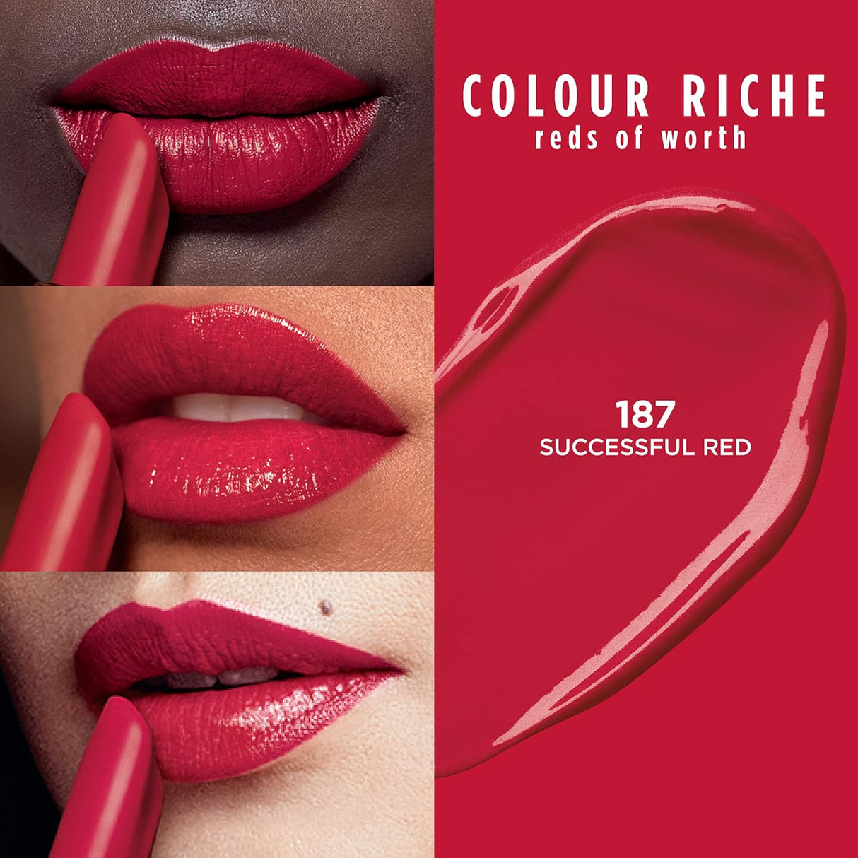 L'ORÉAL PARIS Colour Riche Reds of Worth Lipstick, Long Lasting Smudge Proof Lipstick, 187 Successful Red, 0.13 oz-071249648988-LR-344180-2-LR eShop