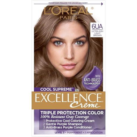 L'ORÉAL PARIS Cool Supreme Excellence Triple Protection Permanent Hair Color, 6UA Ultra Ash Light Brown-071249421611-LR-361774-1-LR eShop