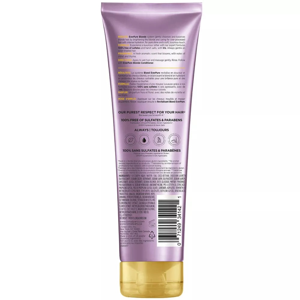 L'ORÉAL PARIS EverPure Sulfate Free Blonde Shampoo, 8.5 oz-071249341421-LR-361619-2-LR eShop