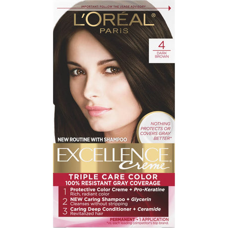 L'ORÉAL PARIS Excellence Triple Protection Permanent Hair Color, 4 Dark Brown, 6.3 fl. oz.-071249210529-LR-223448-1-LR eShop