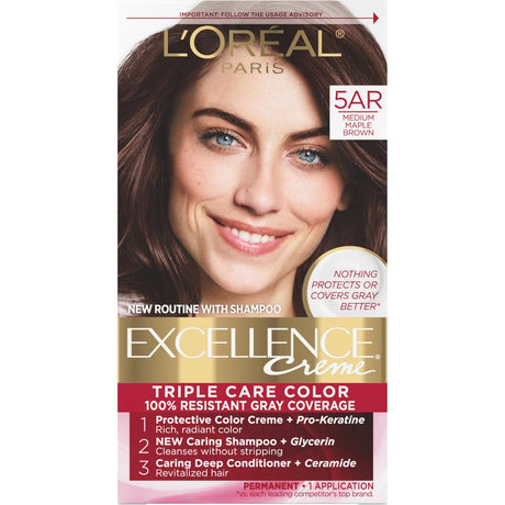 L'ORÉAL PARIS Excellence Triple Protection Permanent Hair Color, 5AR Medium Maple Brown, 6.3 fl. oz.-071249121443-LR-251754-1-LR eShop