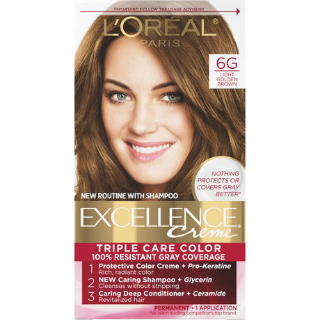 L'ORÉAL PARIS Excellence Triple Protection Permanent Hair Color, 6G Light Golden Brown, 6.3 fl. oz.-071249210611-LR-229802-1-LR eShop