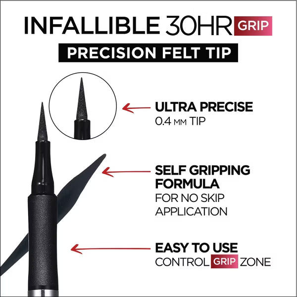 L'ORÉAL PARIS Infallible Grip Precision Felt Tip Waterproof Eyeliner, 600 Black, 0.034 fl oz-071249664094-LR-345565-3-LR eShop