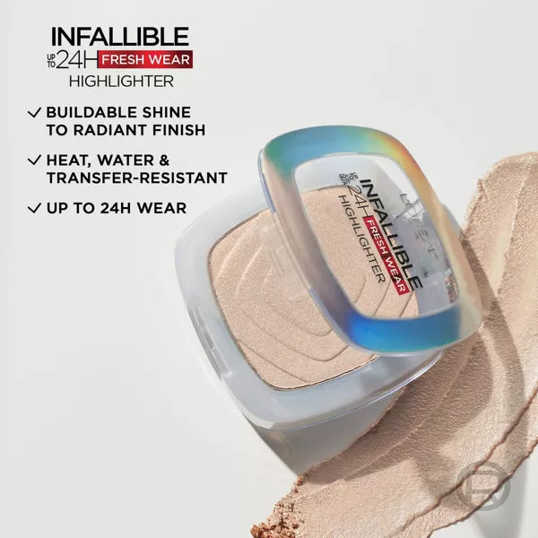 L'ORÉAL PARIS Infallible Longwear Up to 24HR Powder Highlighter, 015 Champagne Glow, 0.31oz-071249684726-LR-354577-5-LR eShop