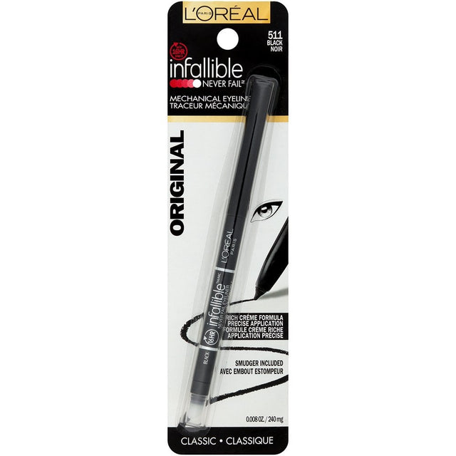 L'ORÉAL PARIS Infallible Never Fail Pencil Eyeliner with Built in Sharpener, 511 Black, 0.008 oz.-071249145234-LR-188107-1-LR eShop