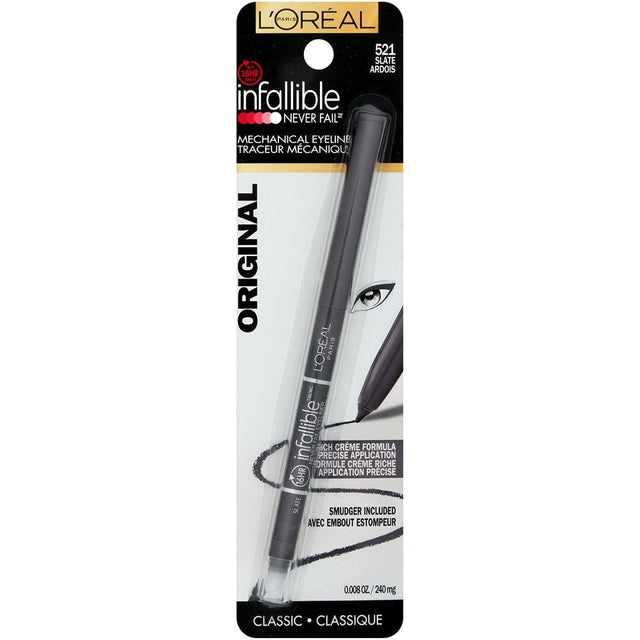 L'ORÉAL PARIS Infallible Never Fail Pencil Eyeliner with Built in Sharpener, 521 Slate, 0.008 oz.-071249206041-LR-221797-1-LR eShop