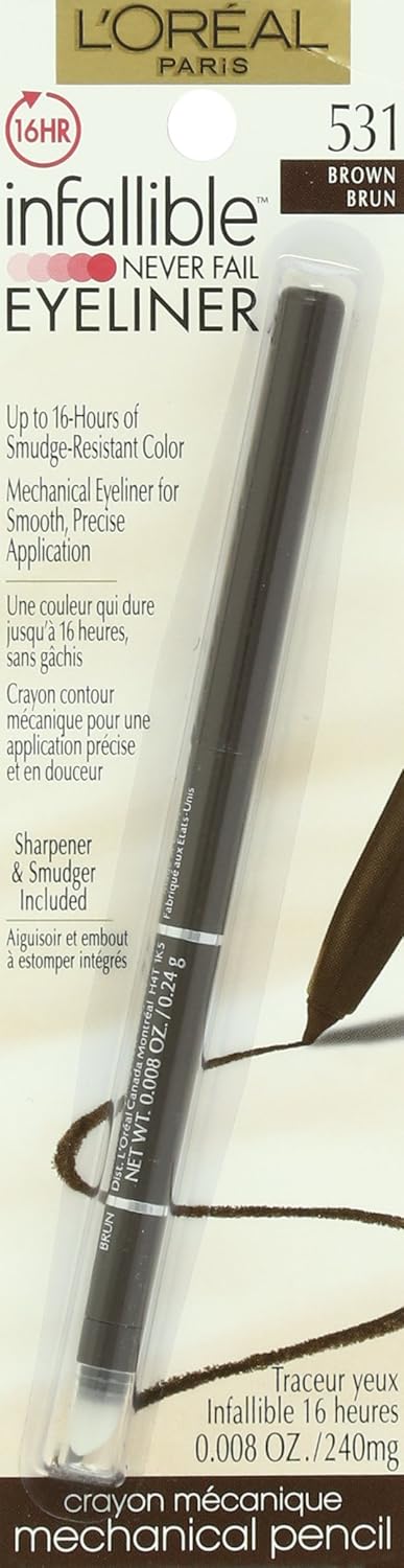 L'ORÉAL PARIS Infallible Never Fail Pencil Eyeliner with Built in Sharpener, 531 Brown, 0.008 oz.-071249145258-LR-188109-1-LR eShop