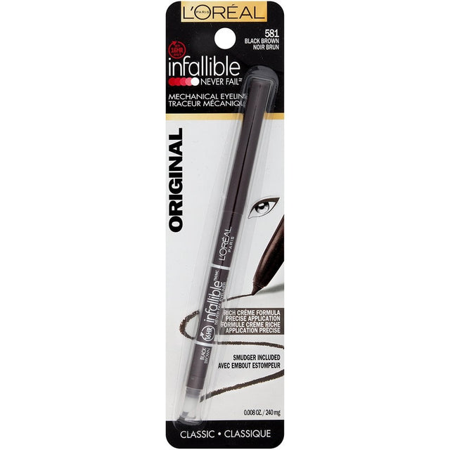 L'ORÉAL PARIS Infallible Never Fail Pencil Eyeliner with Built in Sharpener, 581 Black Brown, 0.008 oz.-071249145241-LR-188108-1-LR eShop