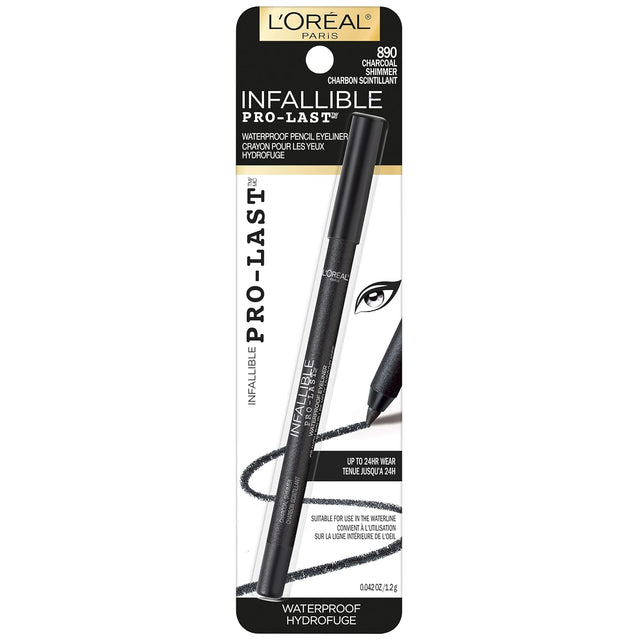L'ORÉAL PARIS Infallible Pro-Last Waterproof, Up to 24HR Pencil Eyeliner, 890 Charcoal Shimmer, 0.042 oz.-071249385197-LR-336552-1-LR eShop