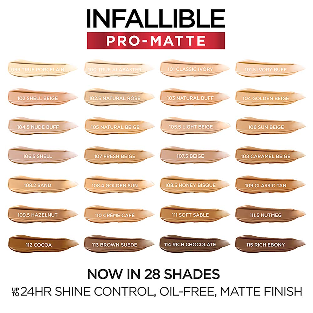 L'ORÉAL PARIS Infallible Pro-Matte Blendable Foundation, Oil Free, 107.5 Ivory Beige, 1 fl. oz.-071249361627-LR-331892-5-LR eShop