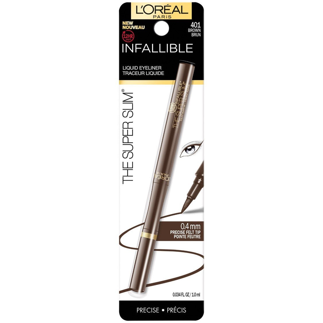 L'ORÉAL PARIS Infallible Super Slim Long-Lasting Liquid Eyeliner, 401 Brown, 0.034 fl. oz.-071249350126-LR-315137-1-LR eShop