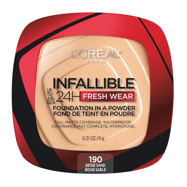 L'ORÉAL PARIS Infallible Up to 24H Fresh Wear Foundation in a Powder, matte finish, 190 Beige Sand, 0.31 oz-071249651322-LR-342403-1-LR eShop