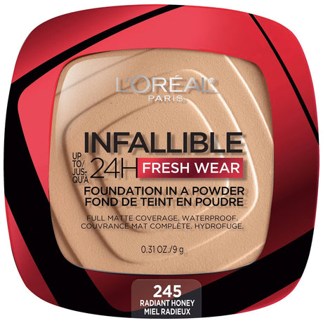 L'ORÉAL PARIS Infallible Up to 24H Fresh Wear Foundation in a Powder, matte finish, 245 Radiant Honey, 0.31 oz-071249627822-LR-338300-1-LR eShop