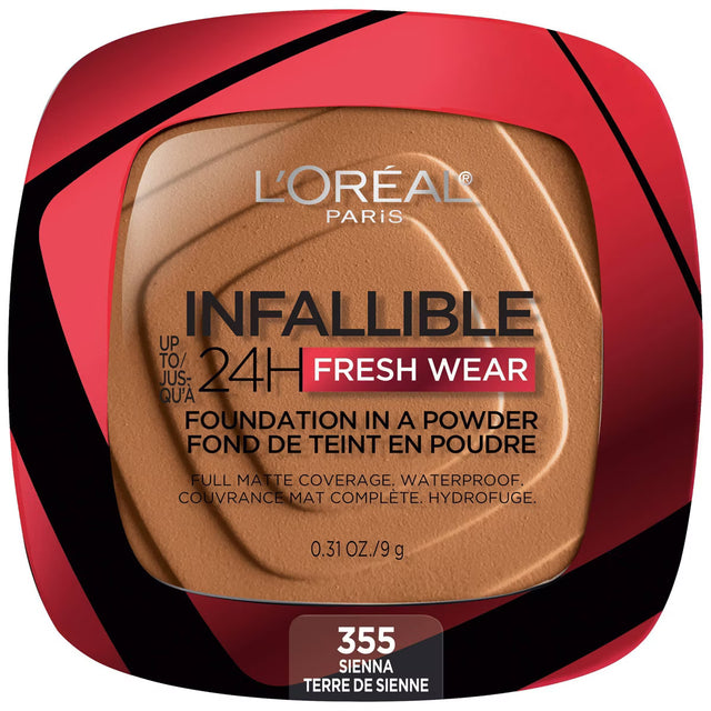 L'ORÉAL PARIS Infallible Up to 24H Fresh Wear Foundation in a Powder, matte finish, 355 Sienna, 0.31 oz-071249627860-LR-342409-1-LR eShop