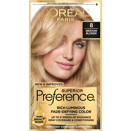 L'ORÉAL PARIS Superior Preference Permanent Hair Color, 8 Medium Blonde, 6.5 fl. oz.-071249253199-LR-224023-1-LR eShop