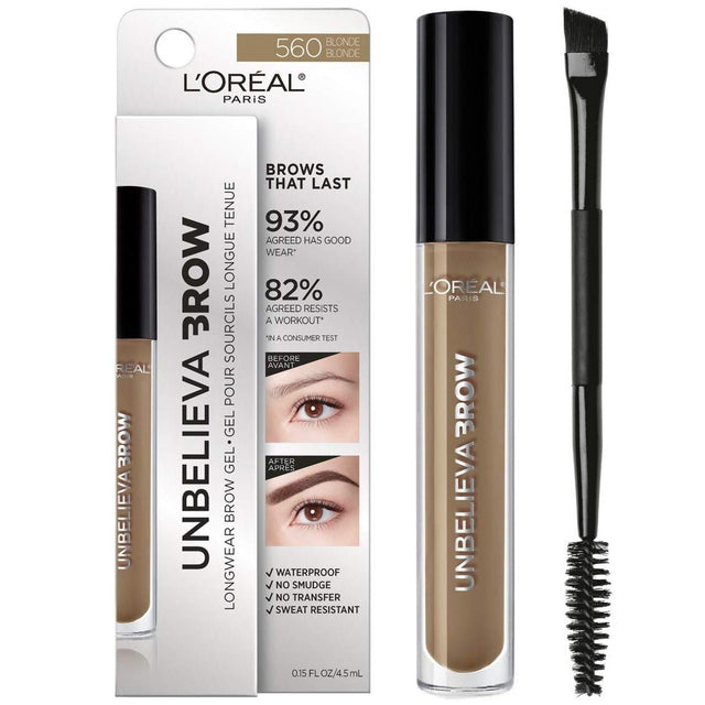 L'ORÉAL PARIS Unbelieva-Brow Longwear Waterproof Tinted Brow Gel, 560 Blonde, 0.15 fl. oz.-071249376386-LR-323190-1-LR eShop