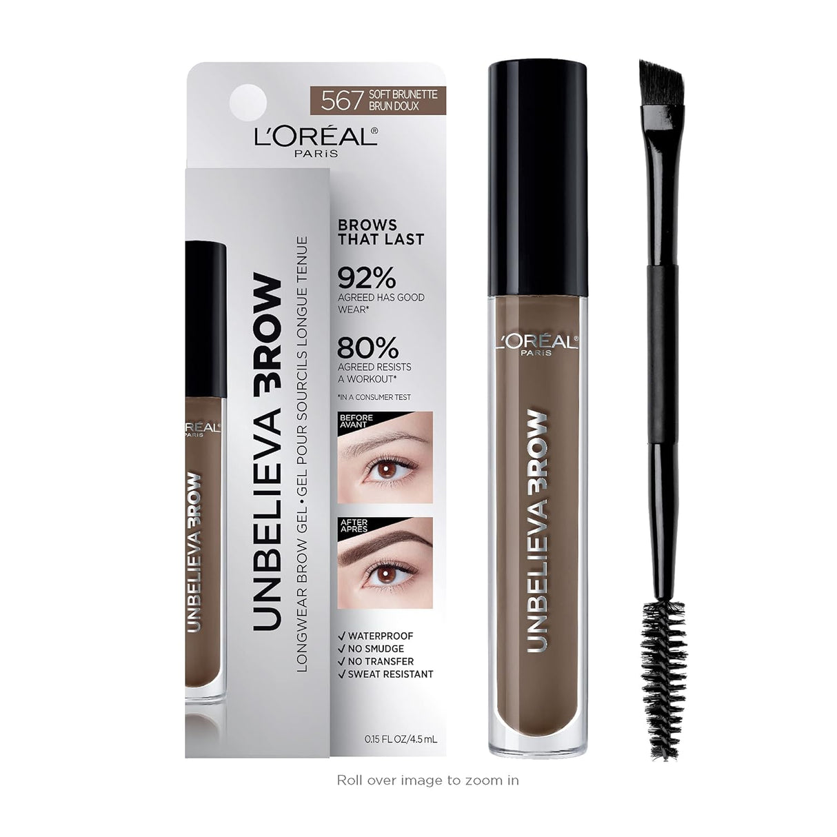 L'ORÉAL PARIS Unbelieva-Brow Longwear Waterproof Tinted Brow Gel, 567 Soft Brunette, 0.15 fl oz-071249650288-LR-342439-1-LR eShop