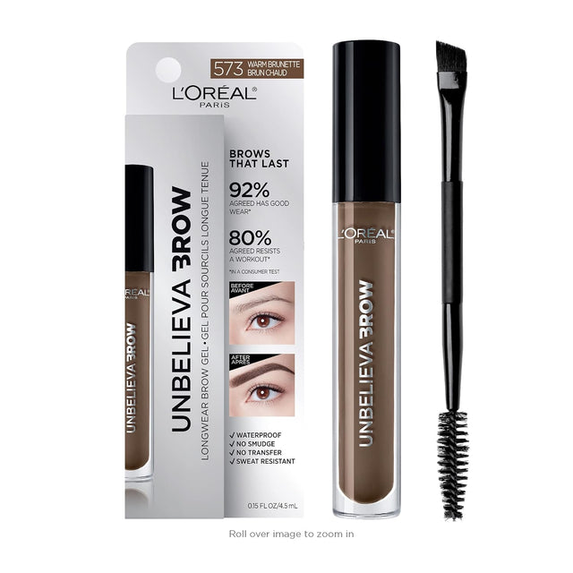 L'ORÉAL PARIS Unbelieva-Brow Longwear Waterproof Tinted Brow Gel, 573 Warm Brunette, 0.15 fl oz-071249650295-LR-342440-1-LR eShop
