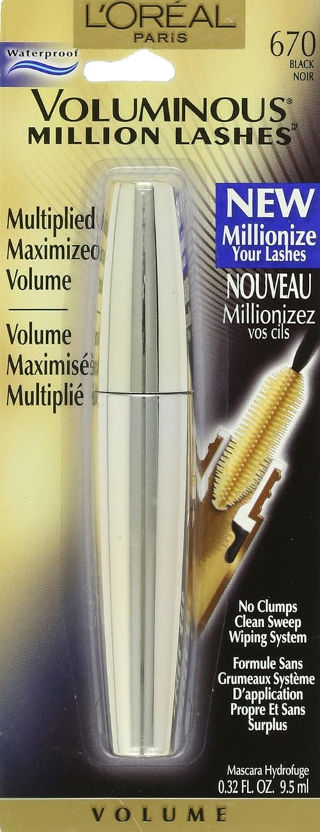 L'ORÉAL PARIS Voluminous Million Lashes Waterproof Mascara, 670 Blackest Black Waterproof, 0.32 fl. oz.-071249195482-LR-219016-2-LR eShop