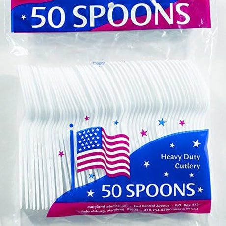 Maryland Plastics Heavy Duty White Plastic Spoons, 50 count-073954025023-LR-229295-1-LR eShop