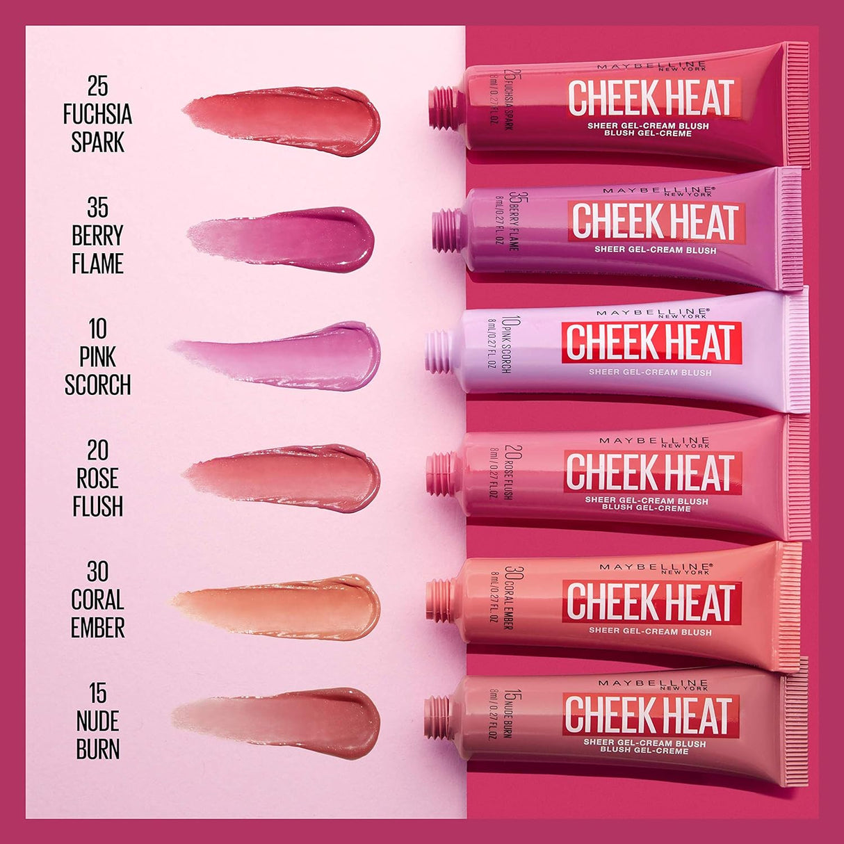 MAYBELLINE New York Cheek Heat Gel-Cream Blush, 020 Rose Flush, 0.27 oz-041554578195-LR-333830-5-LR eShop