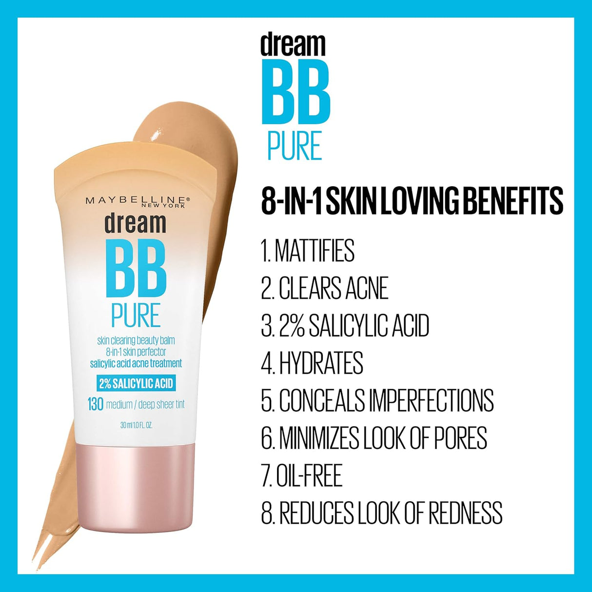 MAYBELLINE New York Dream BB Pure BB Cream, 130 Medium / Deep, 1 oz-041554349719-LR-272860-4-LR eShop