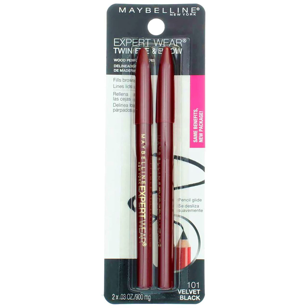 MAYBELLINE New York Expert Wear Twin Brow & Eye Wood Pencil, 101 Velvet Black, 2 count-041554530179-LR-87478-3-LR eShop