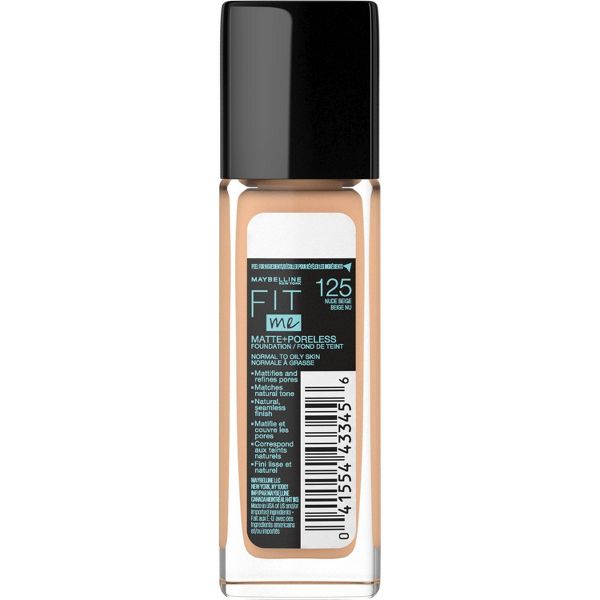 MAYBELLINE New York Fit Me Matte + Poreless Oil Free Liquid Foundation - 125 Nude Beige, 1 fl oz-041554433456-LR-100066-9-LR eShop