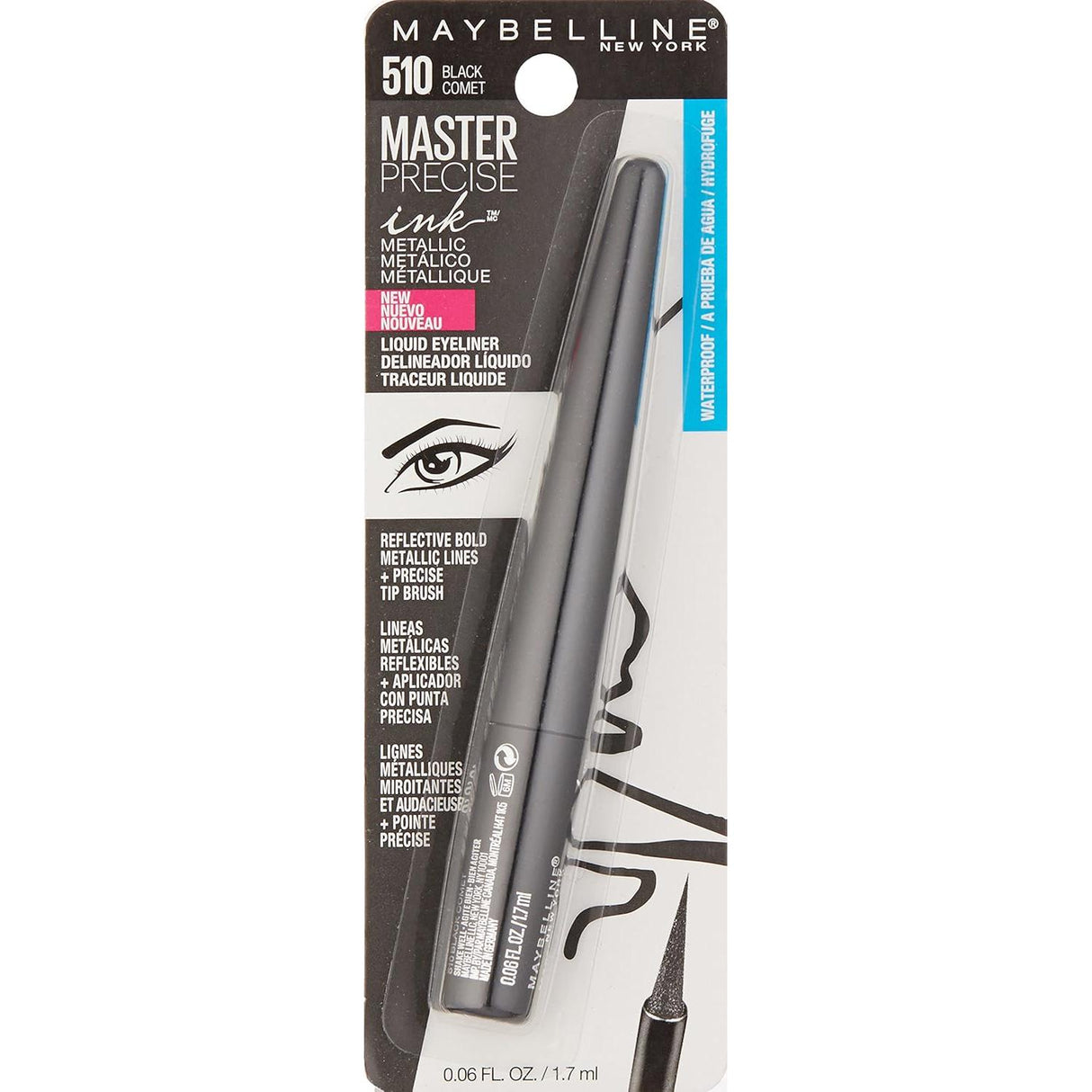 MAYBELLINE New York Master Precise Ink Metallic Liquid Eyeliner, 510 Black Comet, 0.06 oz-041554541915-LR-315251-1-LR eShop