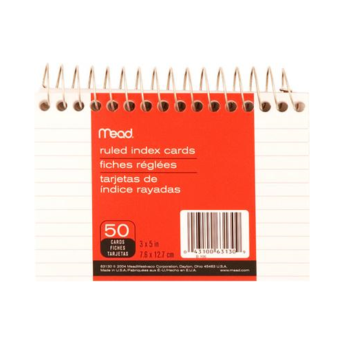 Mead Wirebound Ruled Index Cards, White, 3" x 5", 50 Count-043100631309-LR-40923-1-LR eShop