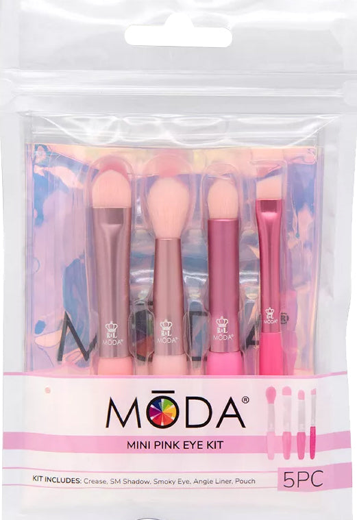 MODA Mini 5 Piece Pink Eye Brush Kit with Pouch-090672062895-LR-358006-1-LR eShop