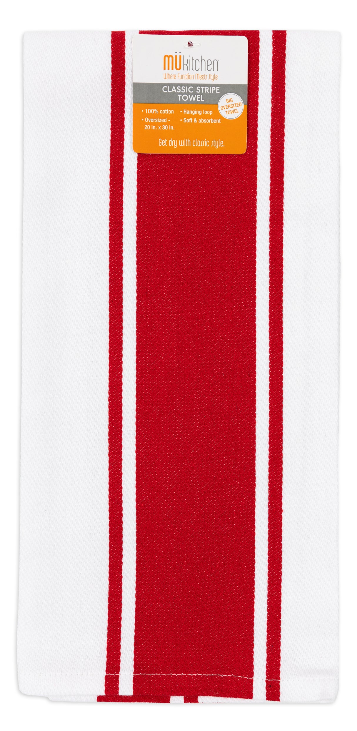 MÜkitchen 100% Classic Stripe Towel - Crimson, 20"x30"-813278023998-LR-315994-1-LR eShop