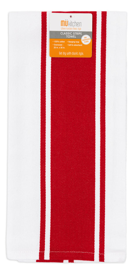 MÜkitchen 100% Classic Stripe Towel - Crimson, 20"x30"-813278023998-LR-315994-1-LR eShop