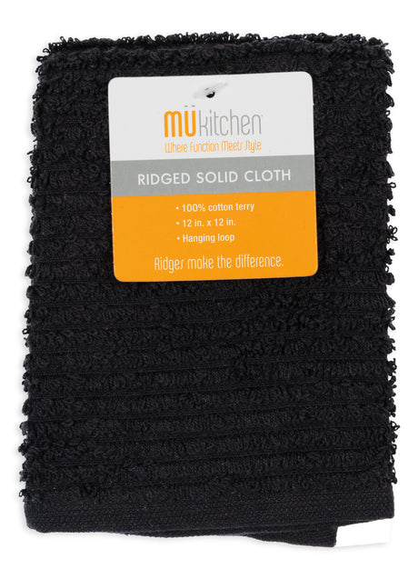 MÜkitchen 100% Cotton Ridged Solid Cloth - Onyx, 12"x12"-813278026418-LR-321615-1-LR eShop
