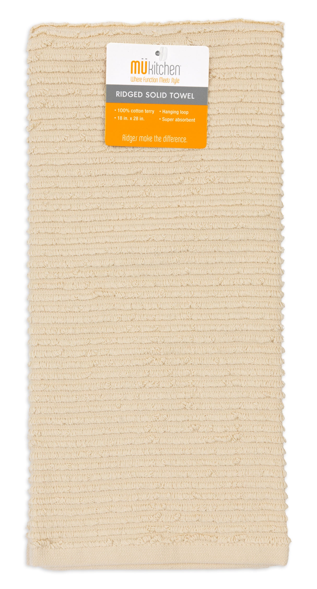 MÜkitchen 100% Cotton Ridged Solid Towel - Oatmeal, 18"x28"-813278023714-LR-315843-1-LR eShop